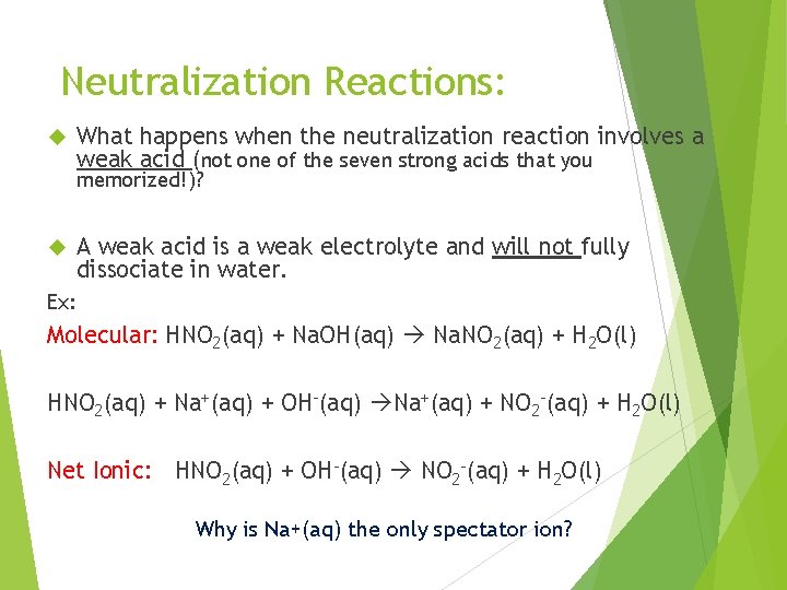 Neutralization Reactions: What happens when the neutralization reaction involves a weak acid (not one