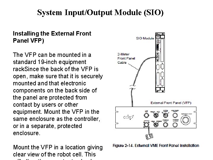 System Input/Output Module (SIO) Installing the External Front Panel VFP) The VFP can be