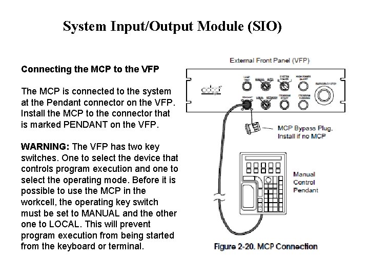 System Input/Output Module (SIO) Connecting the MCP to the VFP The MCP is connected