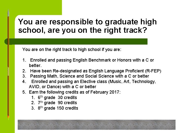 You are responsible to graduate high school, are you on the right track? You