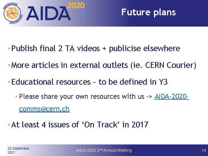 Future plans • Publish final 2 TA videos + publicise elsewhere • More articles