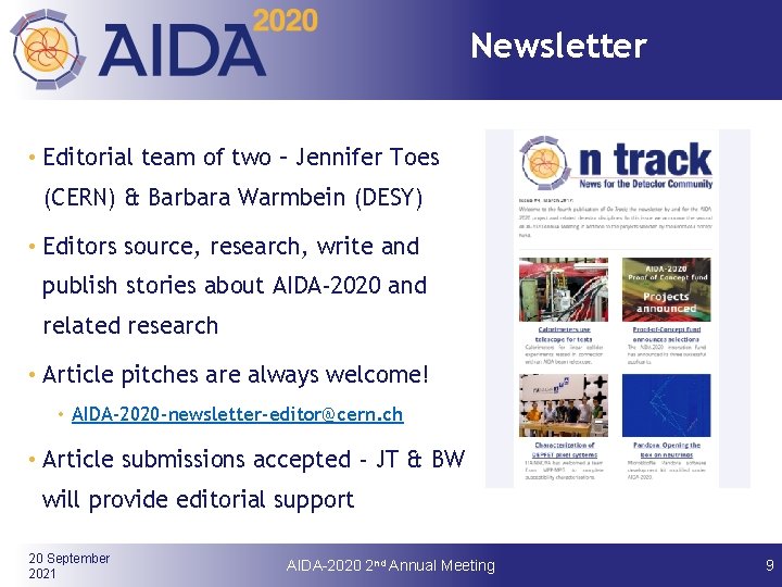 Newsletter • Editorial team of two – Jennifer Toes (CERN) & Barbara Warmbein (DESY)