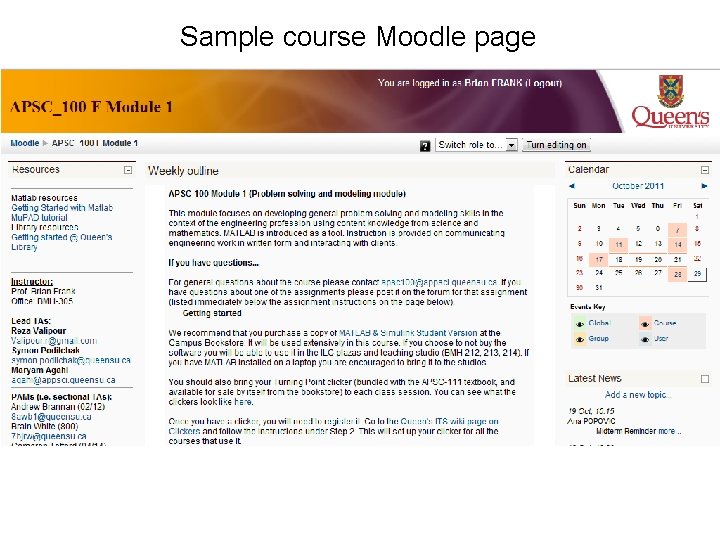 Sample course Moodle page 