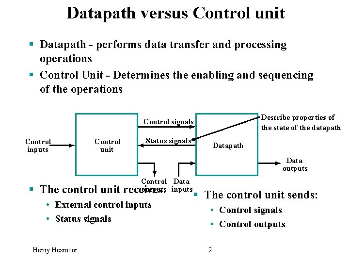 Datapath versus Control unit § Datapath - performs data transfer and processing operations §