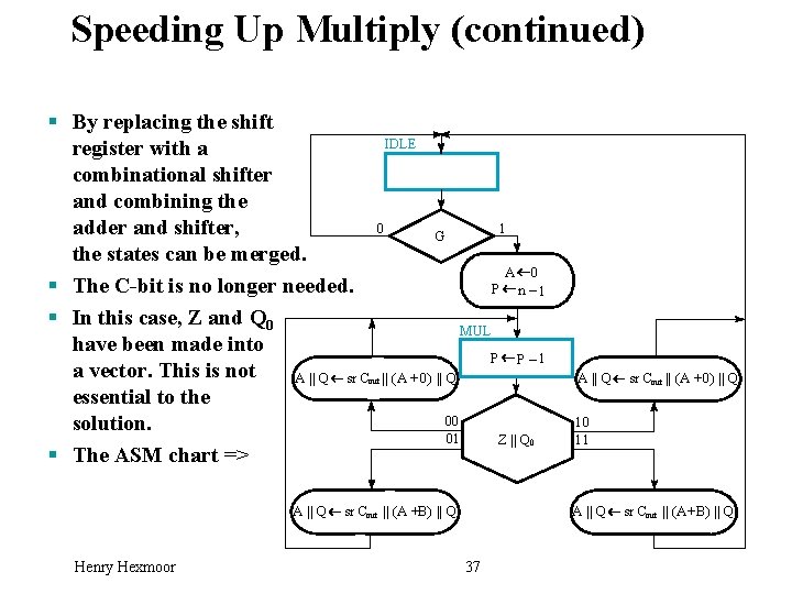 Speeding Up Multiply (continued) § By replacing the shift register with a combinational shifter