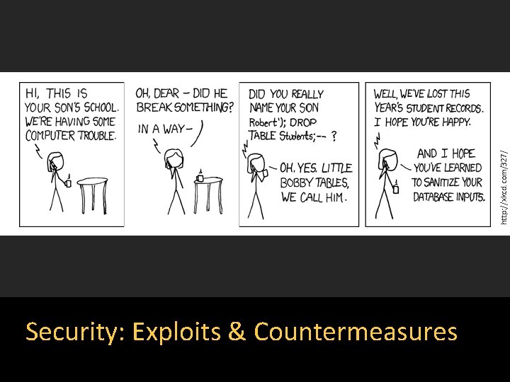 http: //xkcd. com/327/ Security: Exploits & Countermeasures 