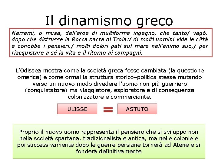 Il dinamismo greco Narrami, o musa, dell'eroe di multiforme ingegno, che tanto/ vagò, dopo