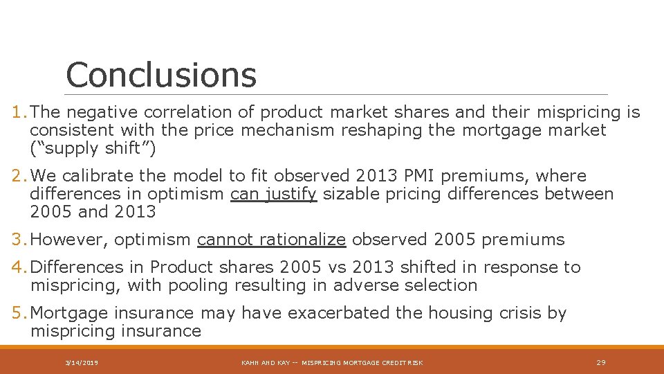 Conclusions 1. The negative correlation of product market shares and their mispricing is consistent