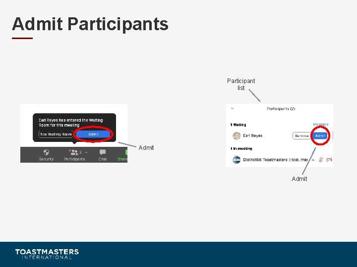 Admit Participants Participant list Admit 