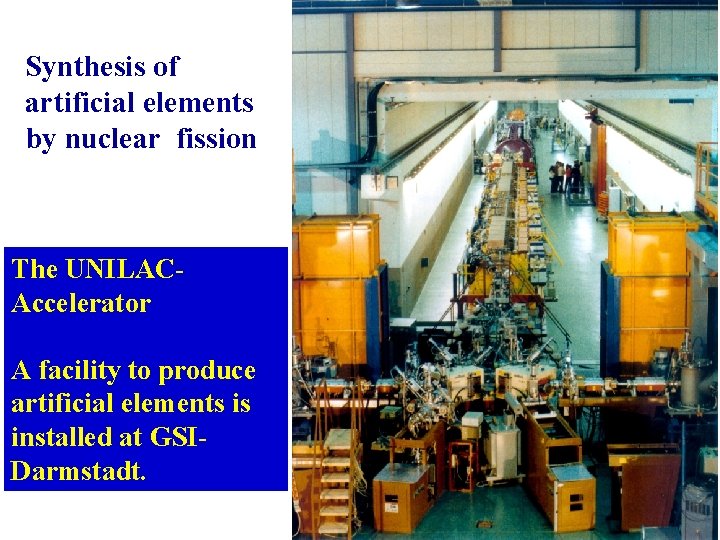 Synthesis of artificial elements by nuclear fission The UNILACAccelerator A facility to produce artificial