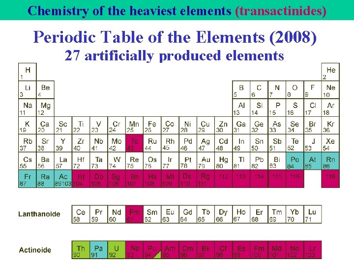 Chemistry of the heaviest elements (transactinides) Periodic Table of the Elements (2008) 27 artificially