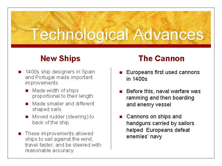 Technological Advances New Ships n n 1400 s ship designers in Spain and Portugal