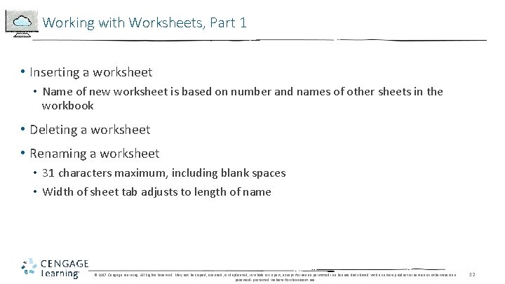 Working with Worksheets, Part 1 • Inserting a worksheet • Name of new worksheet