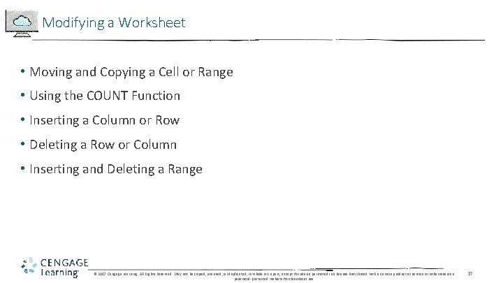 Modifying a Worksheet • Moving and Copying a Cell or Range • Using the