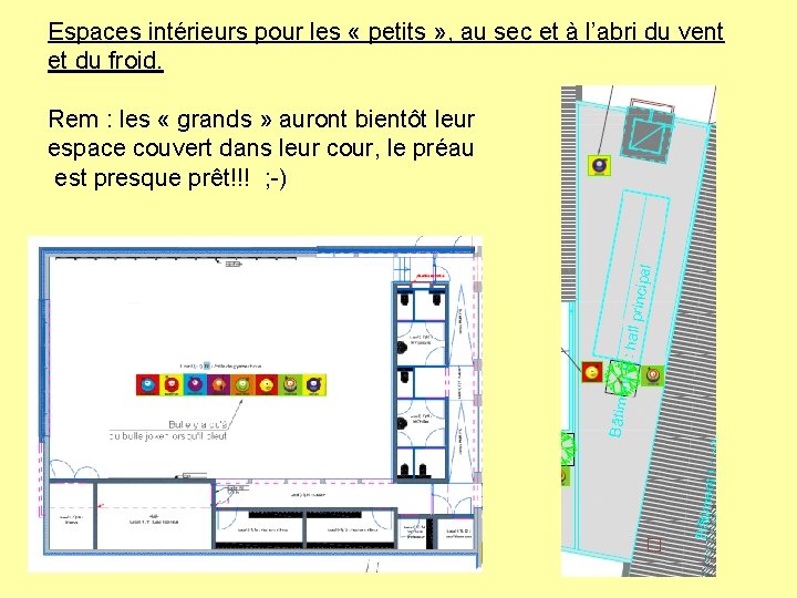 Espaces intérieurs pour les « petits » , au sec et à l’abri du