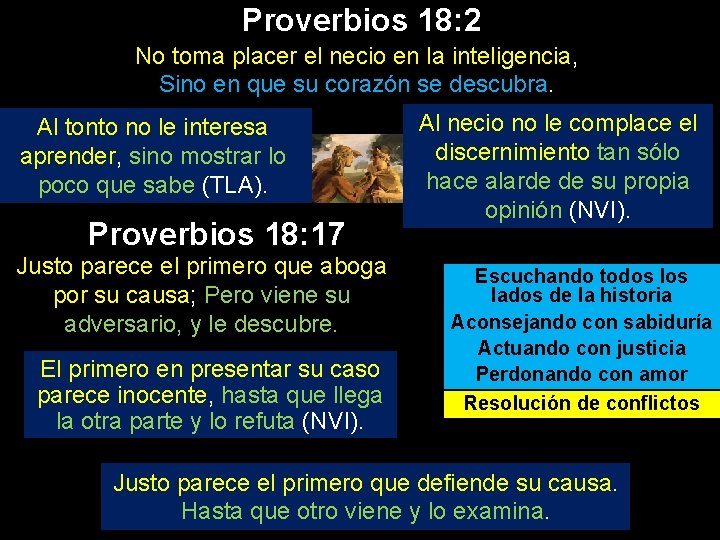 Proverbios 18: 2 No toma placer el necio en la inteligencia, Sino en que