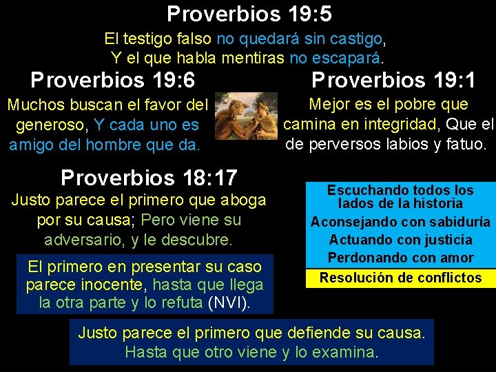 Proverbios 19: 5 El testigo falso no quedará sin castigo, Y el que habla