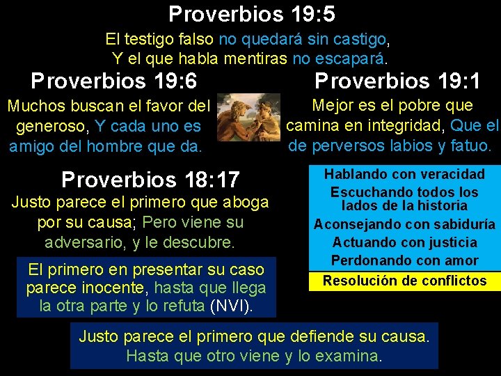 Proverbios 19: 5 El testigo falso no quedará sin castigo, Y el que habla