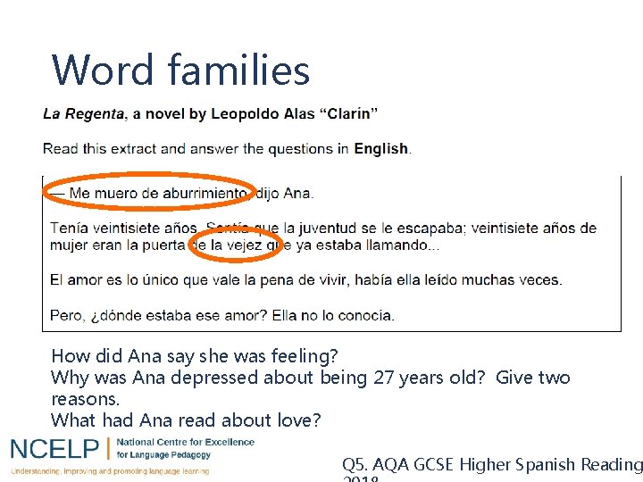 Word families How did Ana say she was feeling? Why was Ana depressed about