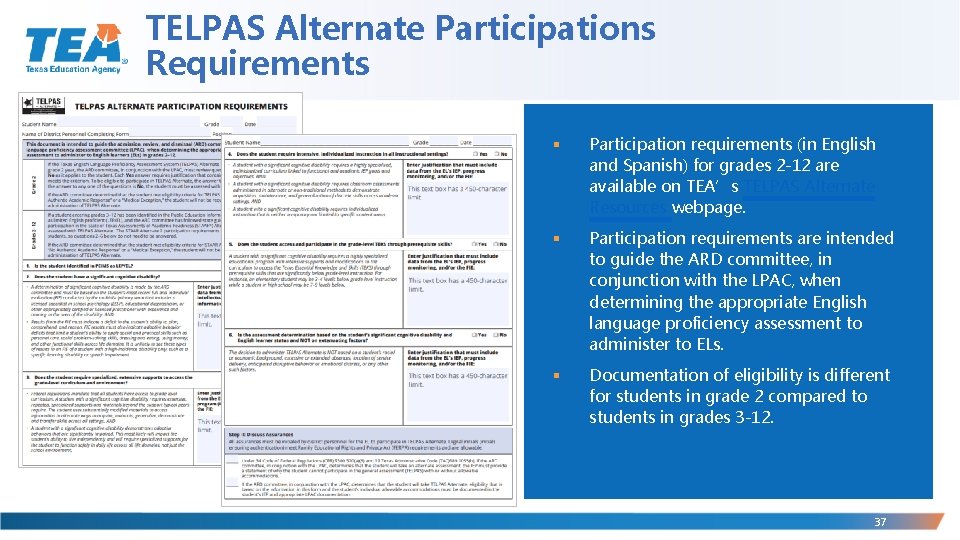 TELPAS Alternate Participations Requirements § Participation requirements (in English and Spanish) for grades 2