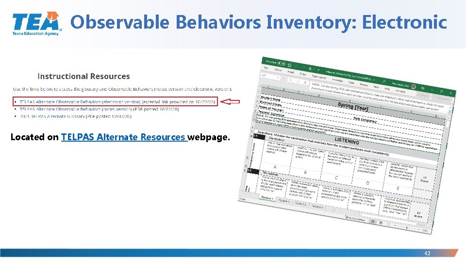 Observable Behaviors Inventory: Electronic Located on TELPAS Alternate Resources webpage. 42 