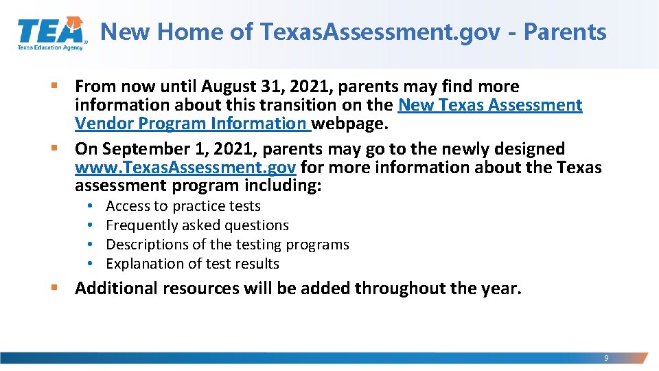 New Home of Texas. Assessment. gov - Parents § From now until August 31,