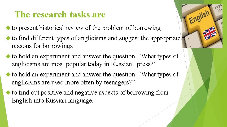 The research tasks are to present historical review of the problem of borrowing to