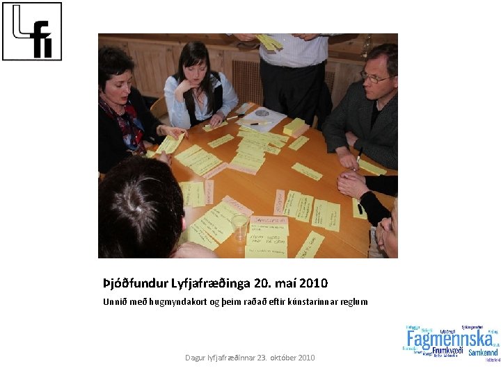 Þjóðfundur Lyfjafræðinga 20. maí 2010 Unnið með hugmyndakort og þeim raðað eftir kúnstarinnar reglum
