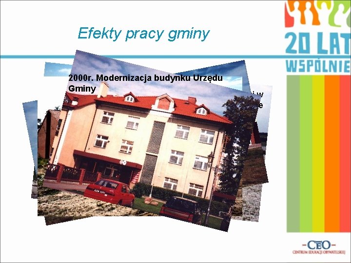 Efekty pracy gminy 2000 r. Modernizacja budynku Urzędu Gminy 2000 r. Szkoła 1998 r.