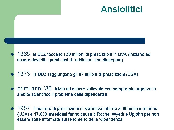 Ansiolitici l 1965 l 1973 l primi anni ’ 80 l 1987 le BDZ