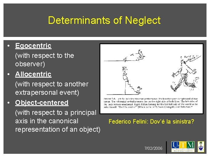 Determinants of Neglect • Egocentric (with respect to the observer) • Allocentric (with respect