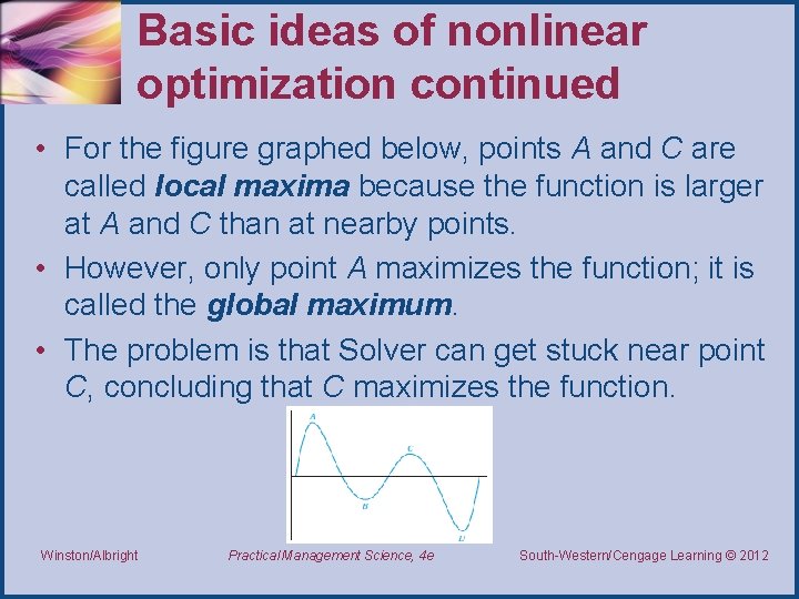 Basic ideas of nonlinear optimization continued • For the figure graphed below, points A