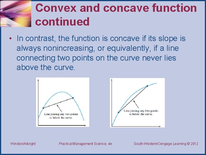 Convex and concave function continued • In contrast, the function is concave if its