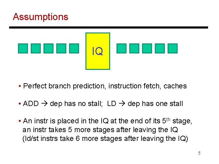 Assumptions IQ • Perfect branch prediction, instruction fetch, caches • ADD dep has no