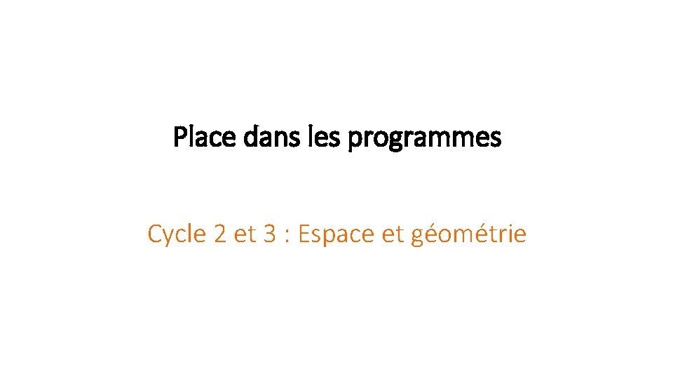 Place dans les programmes Cycle 2 et 3 : Espace et géométrie 