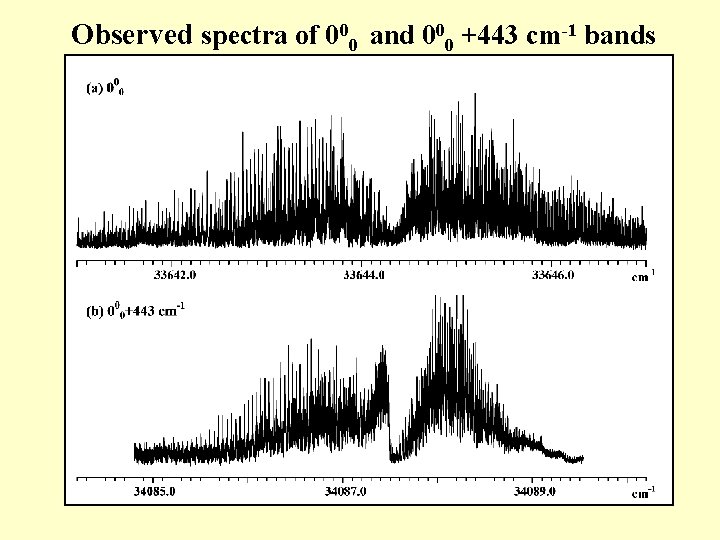 Observed spectra of 000 and 000 +443 cm-1 bands 