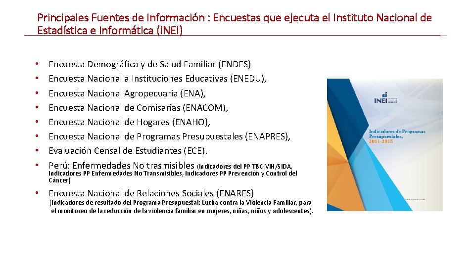 Principales Fuentes de Información : Encuestas que ejecuta el Instituto Nacional de Estadística e