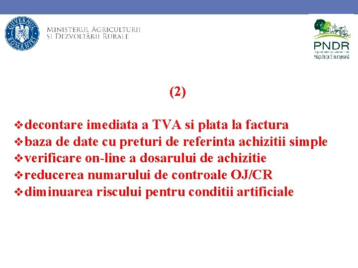 (2) decontare imediata a TVA si plata la factura baza de date cu preturi