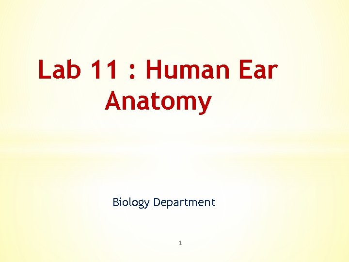 Lab 11 : Human Ear Anatomy Biology Department 1 