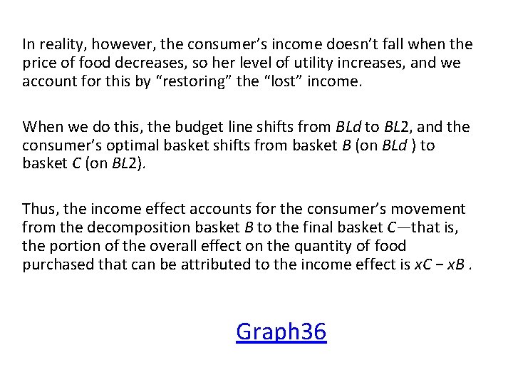 In reality, however, the consumer’s income doesn’t fall when the price of food decreases,