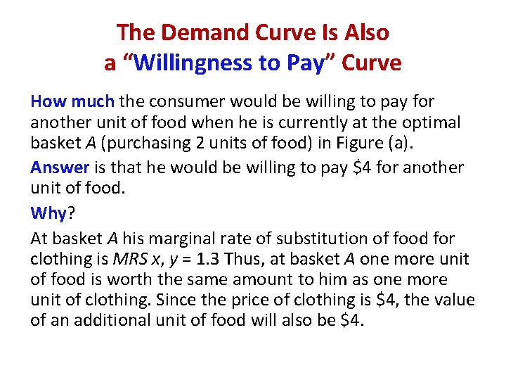 The Demand Curve Is Also a “Willingness to Pay” Curve How much the consumer
