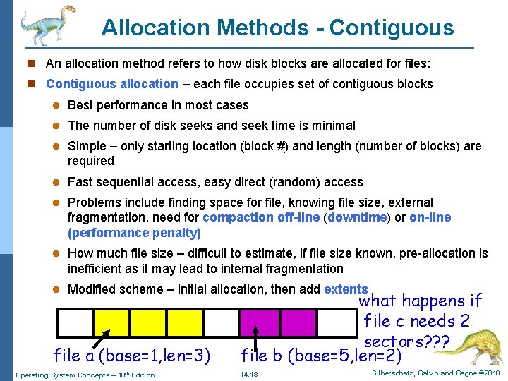 Allocation Methods - Contiguous n An allocation method refers to how disk blocks are