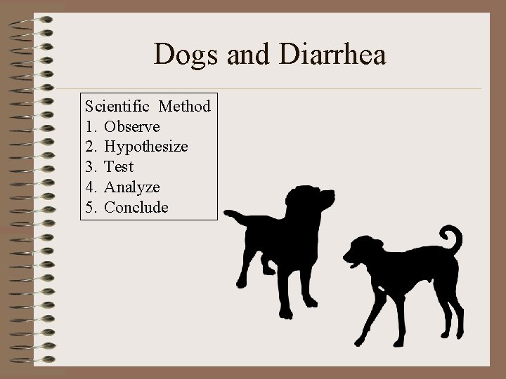 Dogs and Diarrhea Scientific Method 1. Observe 2. Hypothesize 3. Test 4. Analyze 5.