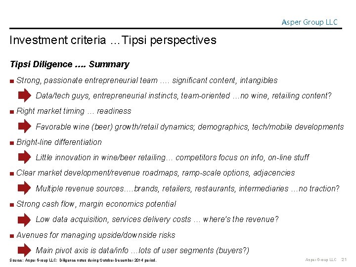 Asper Group LLC Investment criteria …Tipsi perspectives Tipsi Diligence …. Summary ■ Strong, passionate