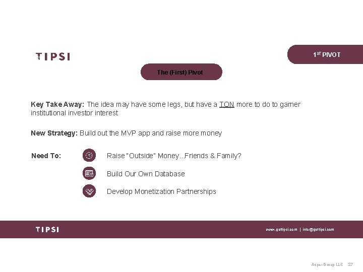 1 ST PIVOT The (First) Pivot Key Take Away: The idea may have some