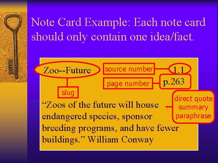 Note Card Example: Each note card should only contain one idea/fact. Zoo—Future Zoo--Future source