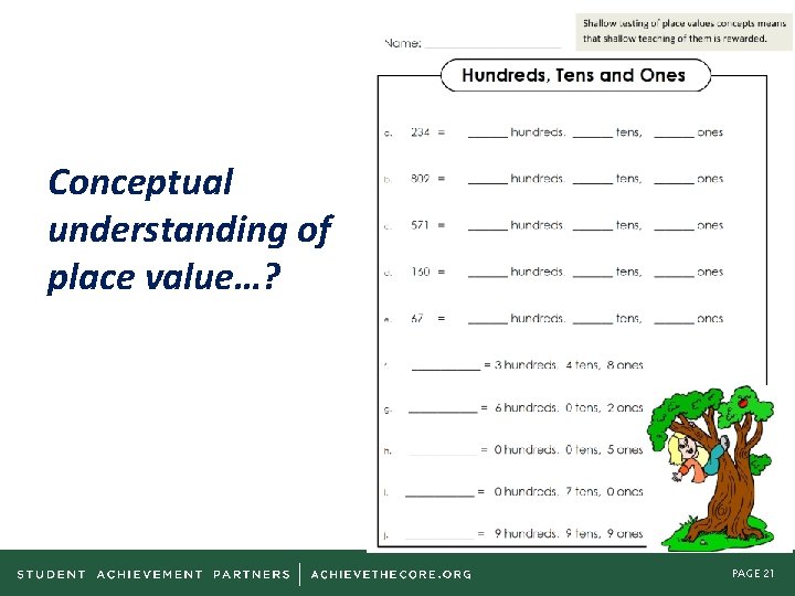 Conceptual understanding of place value…? PAGE 21 