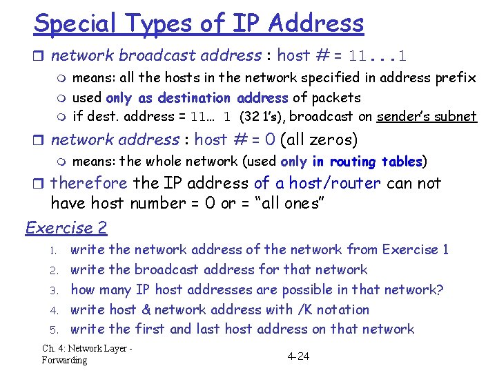 Special Types of IP Address r network broadcast address : host # = 11.