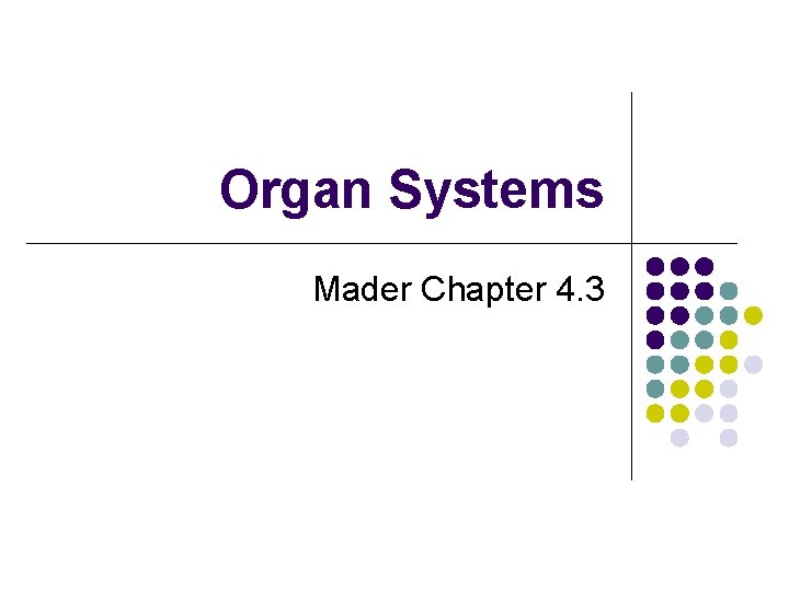 Organ Systems Mader Chapter 4. 3 