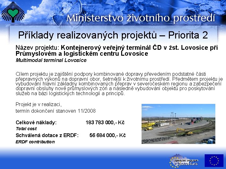Příklady realizovaných projektů – Priorita 2 Název projektu: Kontejnerový veřejný terminál ČD v žst.